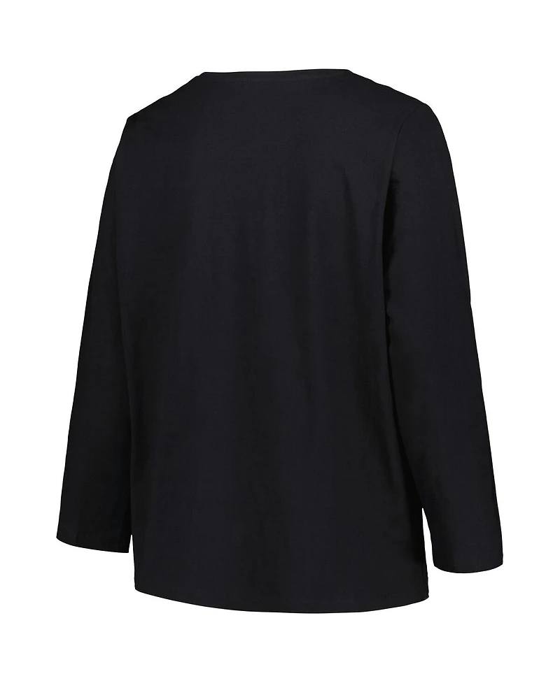 Women's Profile Black Iowa Hawkeyes Plus Arch Over Logo Scoop Neck Long Sleeve T-shirt