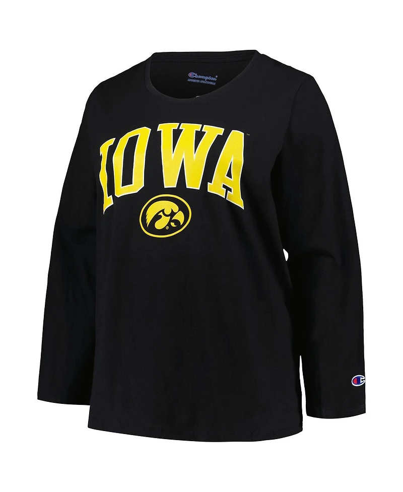 Women's Profile Black Iowa Hawkeyes Plus Arch Over Logo Scoop Neck Long Sleeve T-shirt