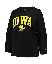 Women's Profile Black Iowa Hawkeyes Plus Arch Over Logo Scoop Neck Long Sleeve T-shirt