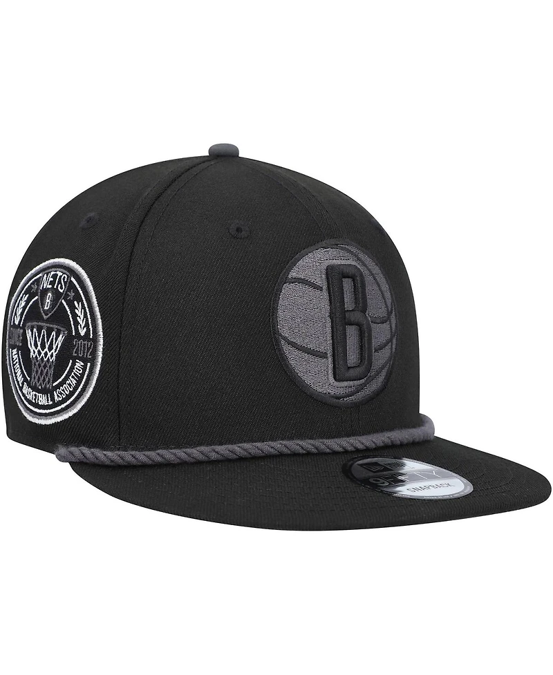 Men's New Era Black Brooklyn Nets Back Laurels 9FIFTY Snapback Hat