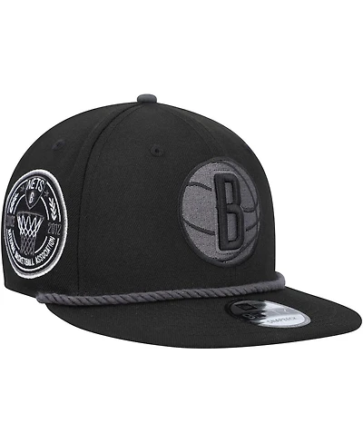 Men's New Era Black Brooklyn Nets Back Laurels 9FIFTY Snapback Hat