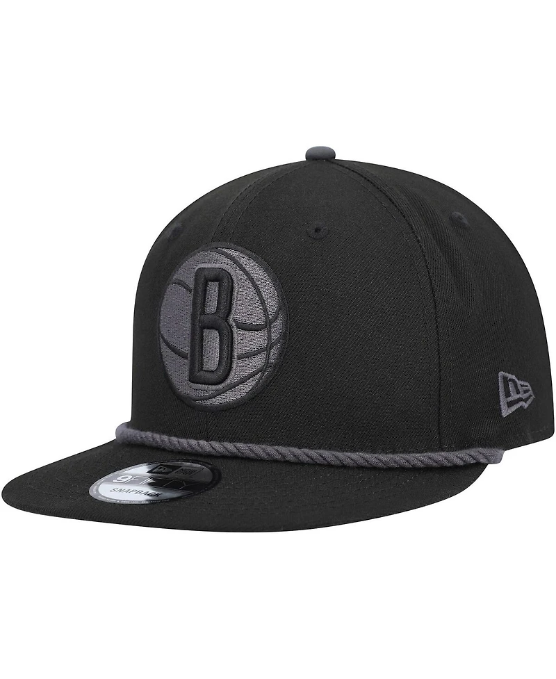 Men's New Era Black Brooklyn Nets Back Laurels 9FIFTY Snapback Hat