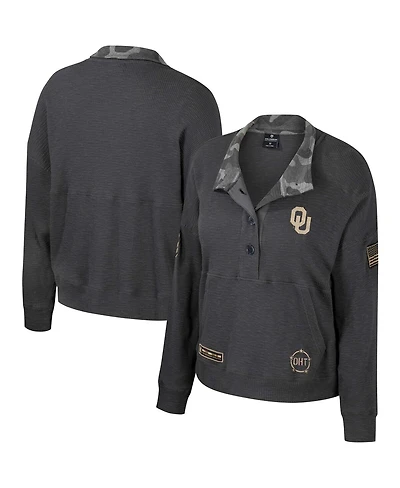 Women's Colosseum Heather Charcoal Oklahoma Sooners Oht Military-Inspired Appreciation Payback Henley Thermal Sweatshirt