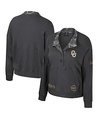 Women's Colosseum Heather Charcoal Oklahoma Sooners Oht Military-Inspired Appreciation Payback Henley Thermal Sweatshirt