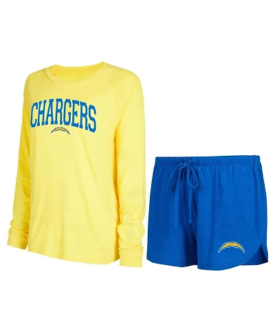 Women's Concepts Sport Royal, Gold Los Angeles Chargers Raglan Long Sleeve T-shirt and Shorts Lounge Set