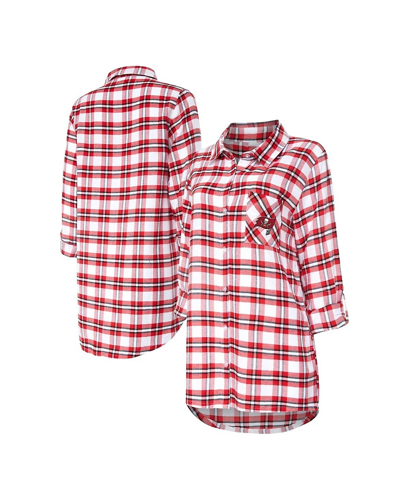 Women's Concepts Sport Red Tampa Bay Buccaneers Sienna Plaid Full-Button Long Sleeve Nightshirt