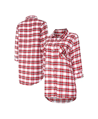 Women's Concepts Sport Red Tampa Bay Buccaneers Sienna Plaid Full-Button Long Sleeve Nightshirt