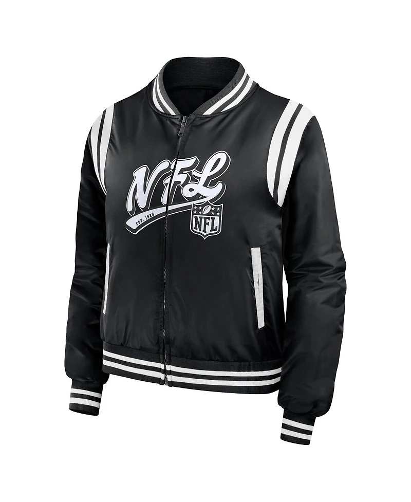 Women's Wear by Erin Andrews Black Shield Merchandise Bomber Full-Zip Jacket