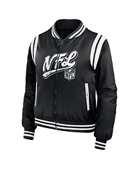Women's Wear by Erin Andrews Black Shield Merchandise Bomber Full-Zip Jacket