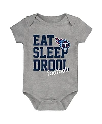 Baby Boys and Girls Navy, Light Blue, Heather Gray Tennessee Titans Three-Pack Eat, Sleep and Drool Retro Bodysuit Set