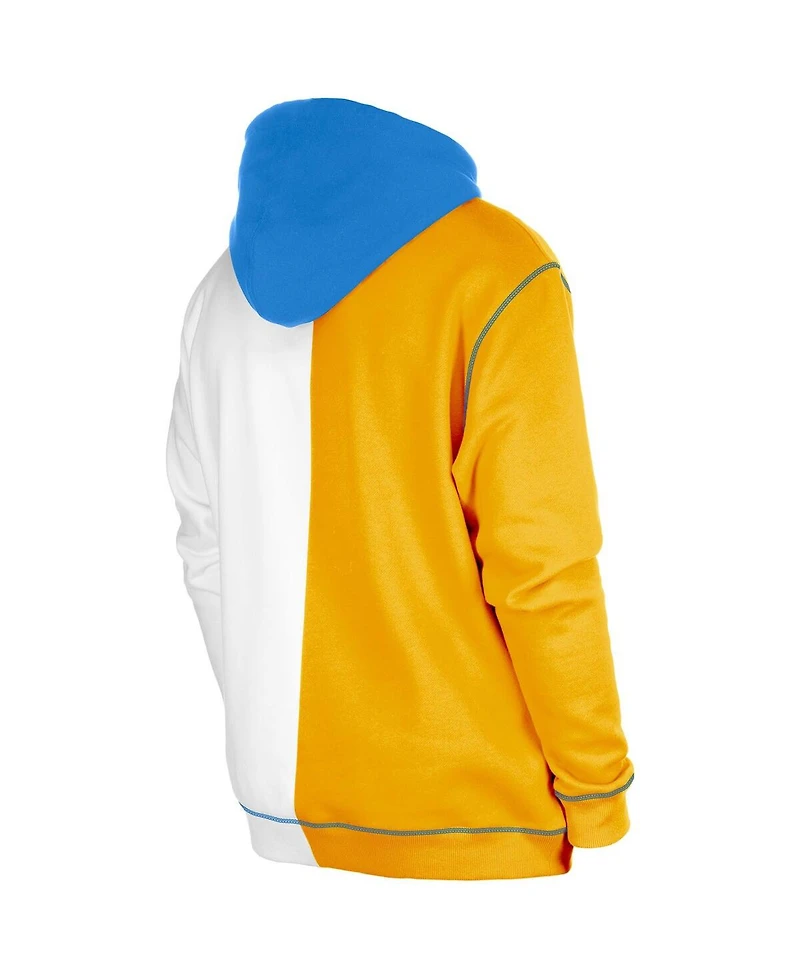 Men's New Era Gold, White Los Angeles Chargers Third Down Split Raglan Pullover Hoodie