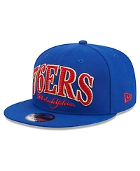 Men's New Era Royal Philadelphia 76ers Golden Tall Text 9FIFTY Snapback Hat