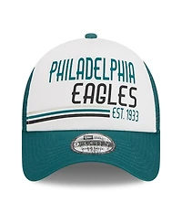Men's New Era White, Midnight Green Philadelphia Eagles Stacked A-Frame Trucker 9FORTY Adjustable Hat