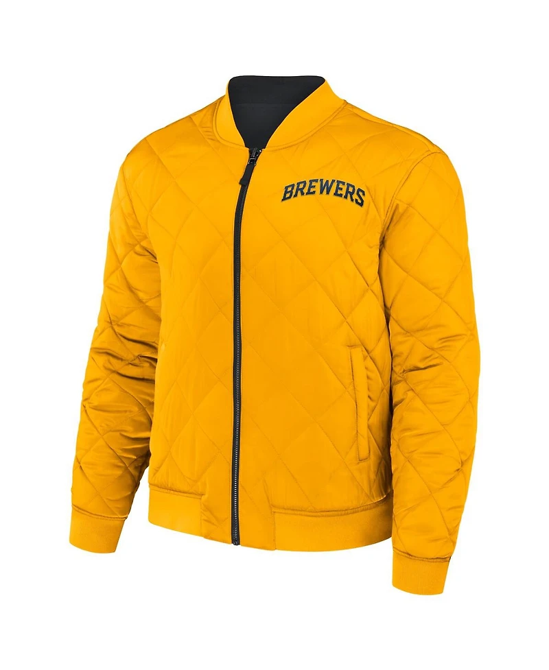 Men's Darius Rucker Collection by Fanatics Black, Gold Milwaukee Brewers Reversible Full-Zip Bomber Jacket