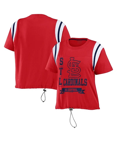 Women's Wear by Erin Andrews Red Distressed St. Louis Cardinals Cinched Colorblock T-shirt