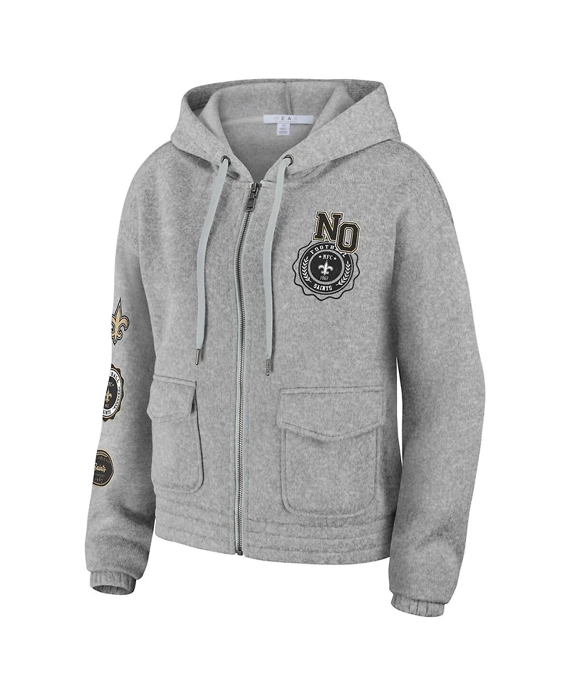 Women's Wear by Erin Andrews Heather Gray New Orleans Saints Full-Zip Hoodie