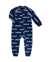 Toddler Boys and Girls Navy New England Patriots Allover Print Raglan Full-Zip Sleeper