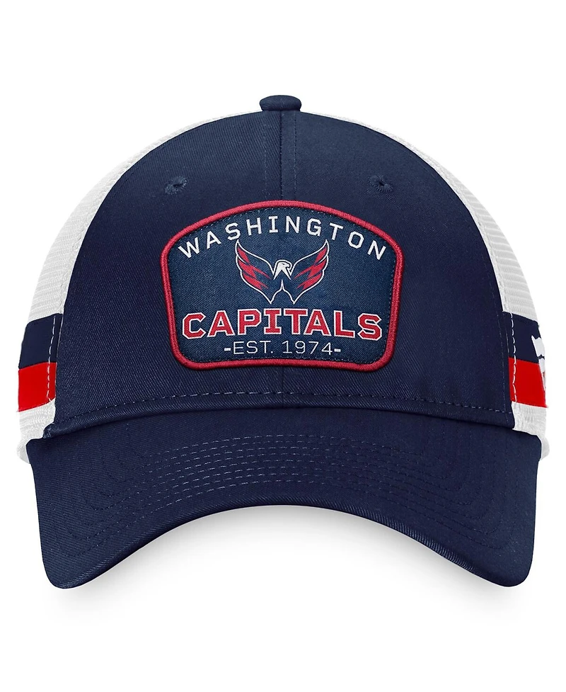 Men's Fanatics Navy, White Washington Capitals Fundamental Striped Trucker Adjustable Hat