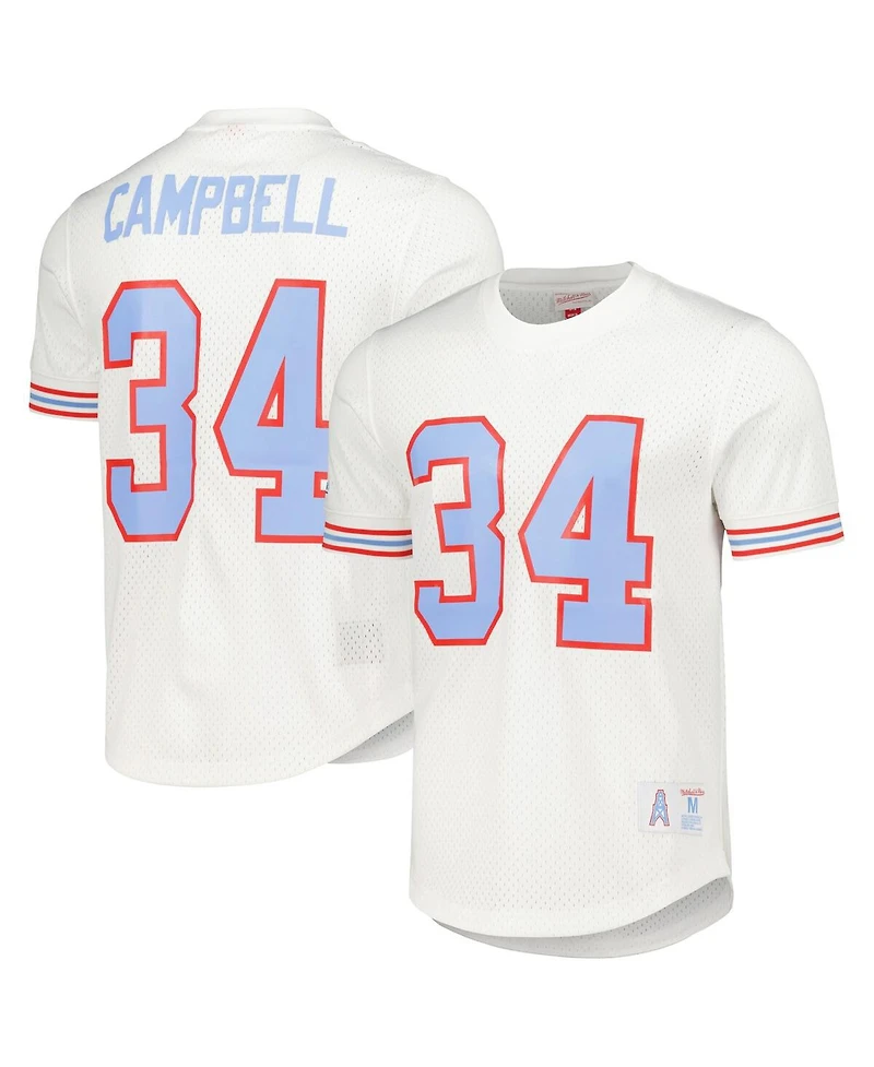 Men's Mitchell & Ness Earl Campbell White Houston Oilers Gridiron Classics Retired Player Name and Number Mesh Top