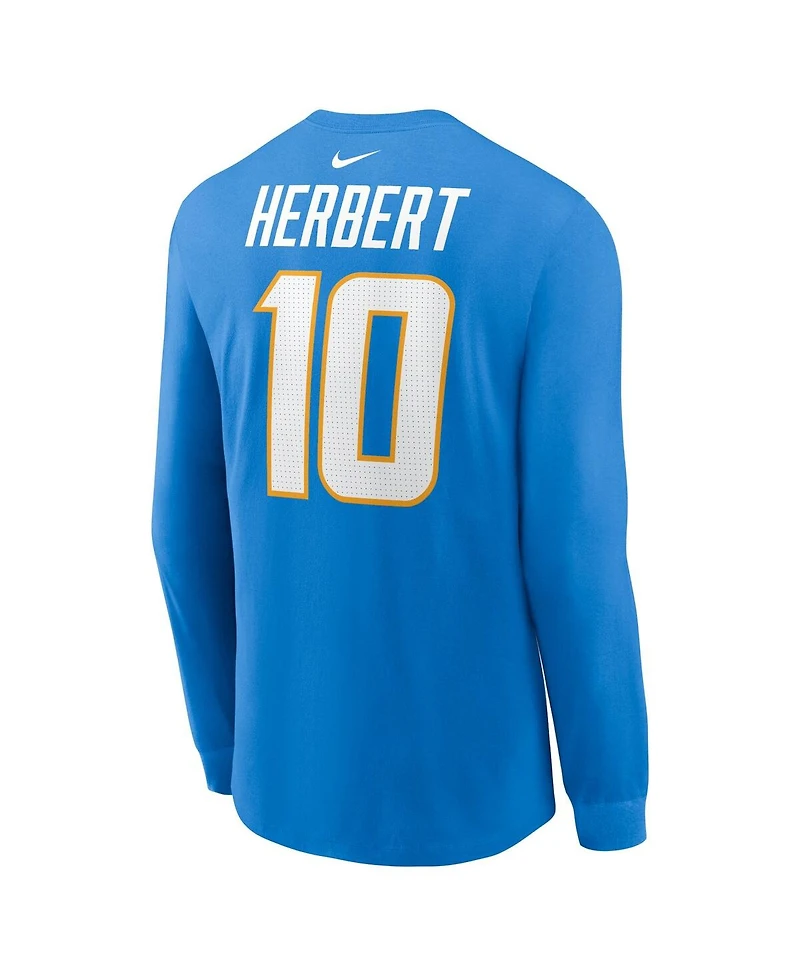 Men's Nike Justin Herbert Powder Blue Los Angeles Chargers Player Name and Number Long Sleeve T-shirt