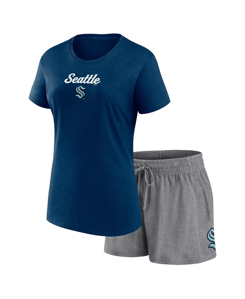 Women's Fanatics Navy, Gray Seattle Kraken Script T-shirt and Shorts Set
