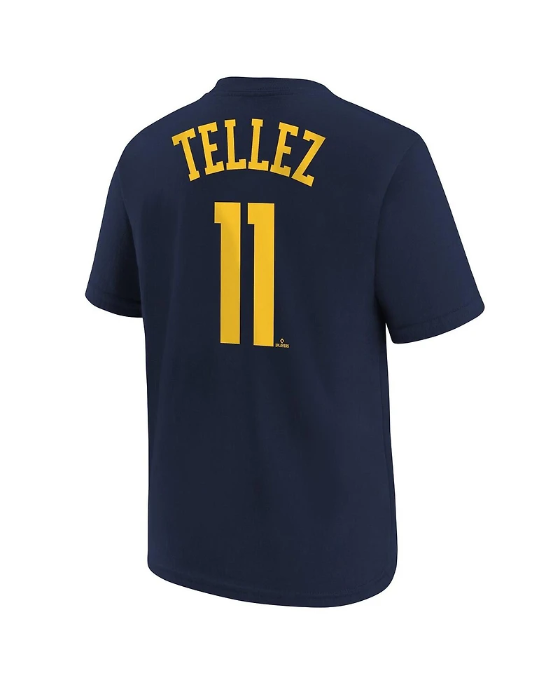 Big Boys Nike Rowdy Tellez Navy Milwaukee Brewers Player Name and Number T-shirt
