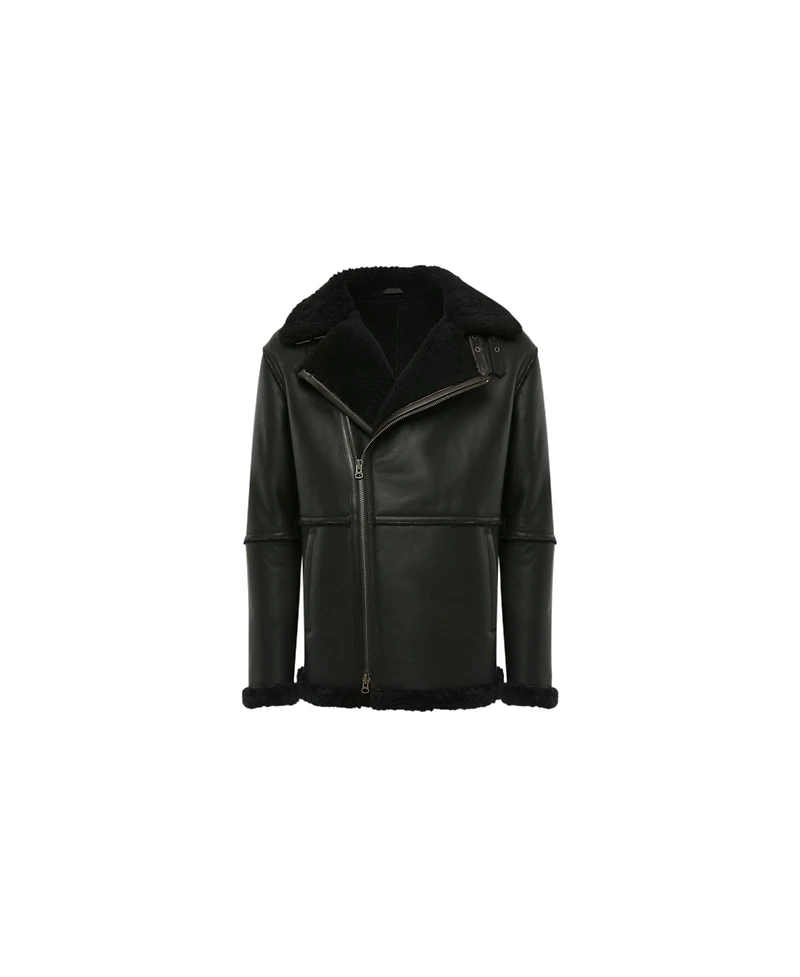 Furniq Uk Men's Fashion Leather Jacket Wool, Black