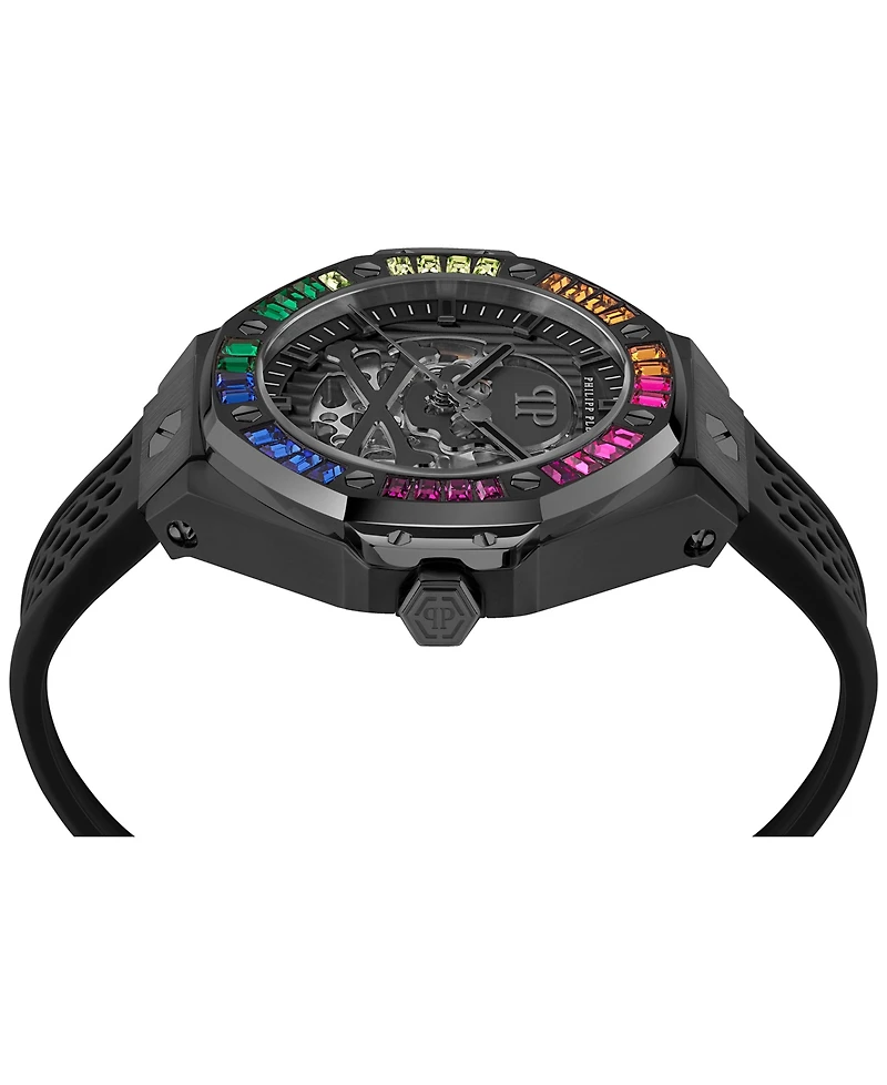Philipp Plein Men's Automatic Skeleton Royal Black Silicone Strap Watch 46mm