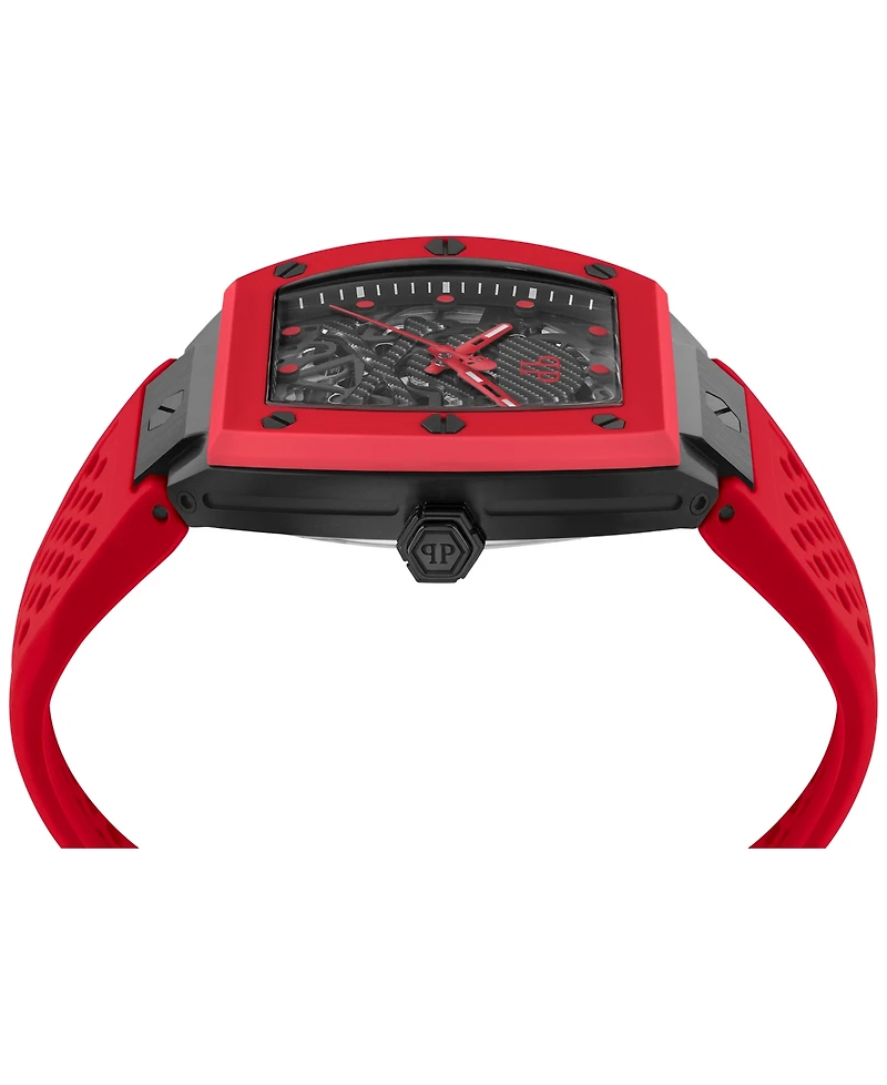 Philipp Plein Men's Automatic The Skeleton Red Silicone Strap Watch 44mm