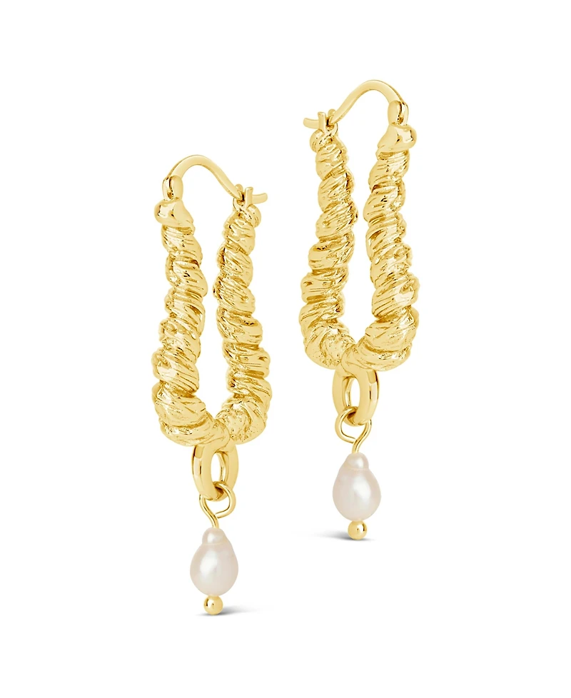 Sterling Forever Gold-Tone or Silver-Tone Drop Cultured Freshwater Pearl Sylvie Statement Hoops
