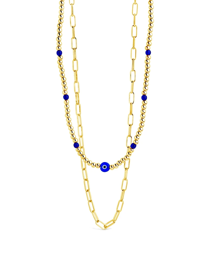 Sterling Forever Gold-Tone or Silver-Tone Blue Beaded Sibyl Layered Necklace