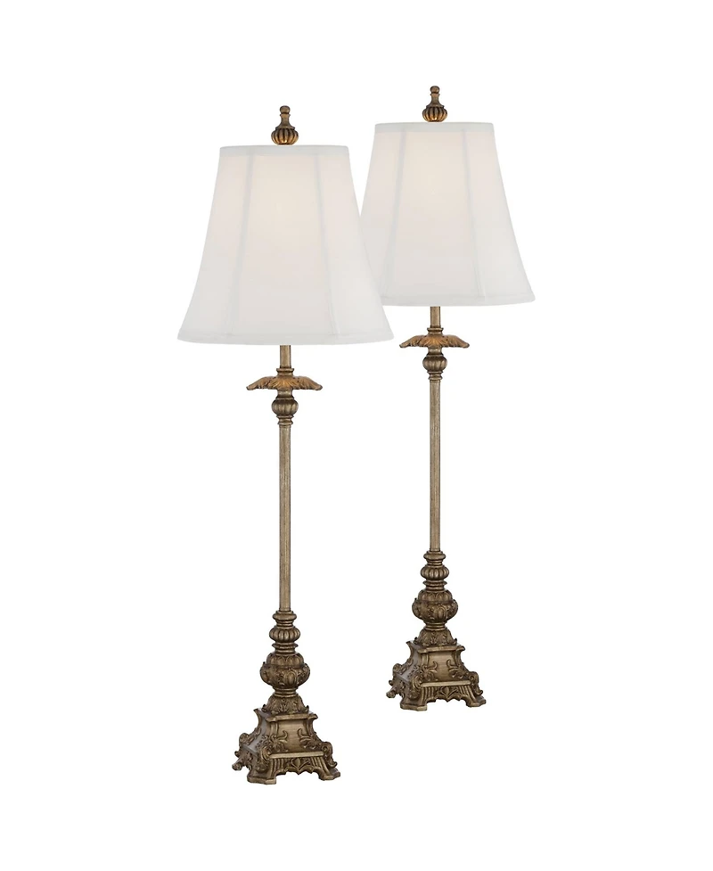 Regency Hill Juliette Traditional Buffet Table Lamps 36 1/2" Tall Set of 2 Antique Gold Ornate Base White Bell Shade for Bedroom Living Room Beds