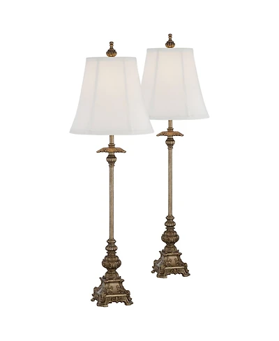 Regency Hill Juliette Traditional Buffet Table Lamps 36 1/2" Tall Set of 2 Antique Gold Ornate Base White Bell Shade for Bedroom Living Room Beds