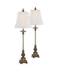 Regency Hill Juliette Traditional Buffet Table Lamps 36 1/2" Tall Set of 2 Antique Gold Ornate Base White Bell Shade for Bedroom Living Room Beds