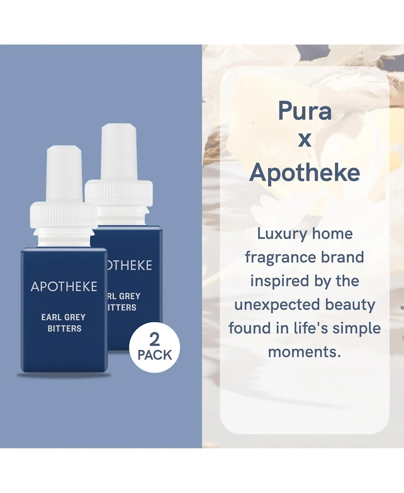 Pura Apotheke Home Scent Refill - Earl Grey Bitters - Smart Home Air Diffuser Fragrance - Up to 120-Hours of Luxury Fragrance per Refill