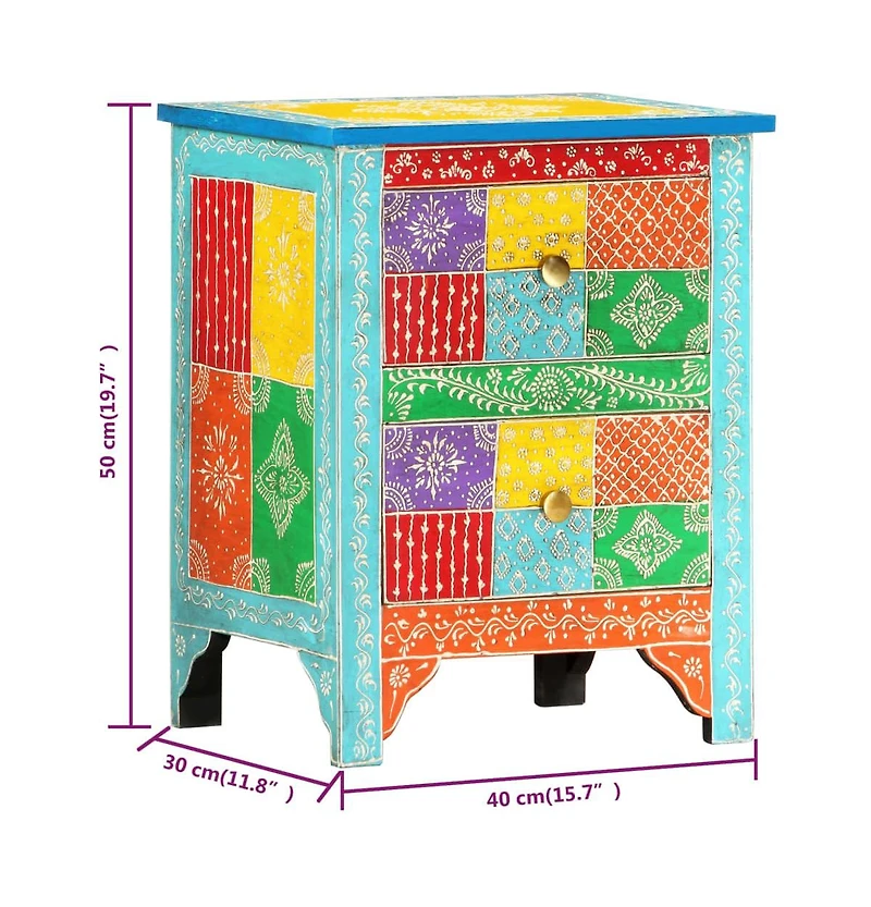Hand Painted Bedside Cabinet 15.7"x11.8"x19.7" Solid Mango Wood