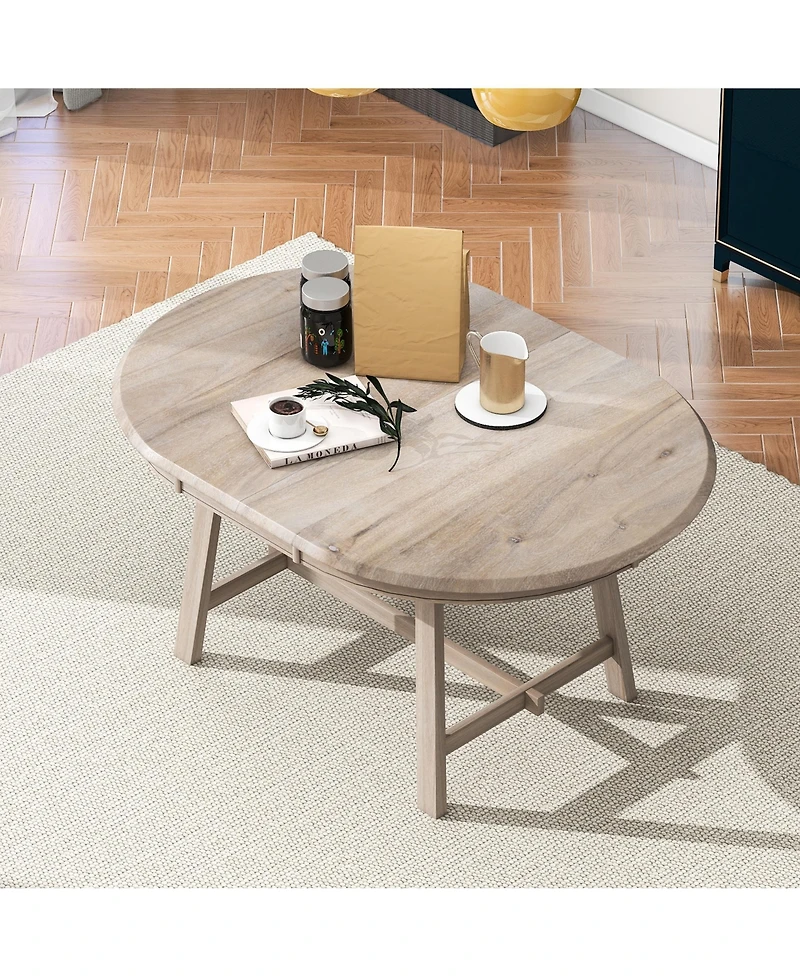 Wood Dining Table Round Extendable Dining Table For Dining Room (Natural Wood Wash)
