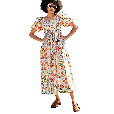 Jessie Zhao New York Flower Land Square Neck Cotton Midi Dress