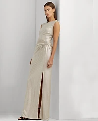 Lauren Ralph Metallic Sleeveless Side-Slit Gown