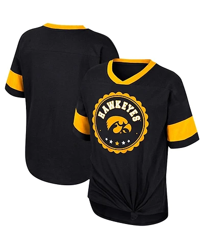 Big Girls Colosseum Black Iowa Hawkeyes Tomika Tie-Front V-Neck T-shirt
