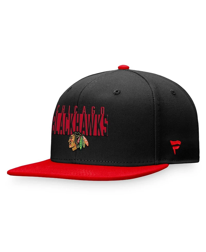 Men's Fanatics Black, Red Chicago Blackhawks Fundamental Colorblocked Snapback Hat