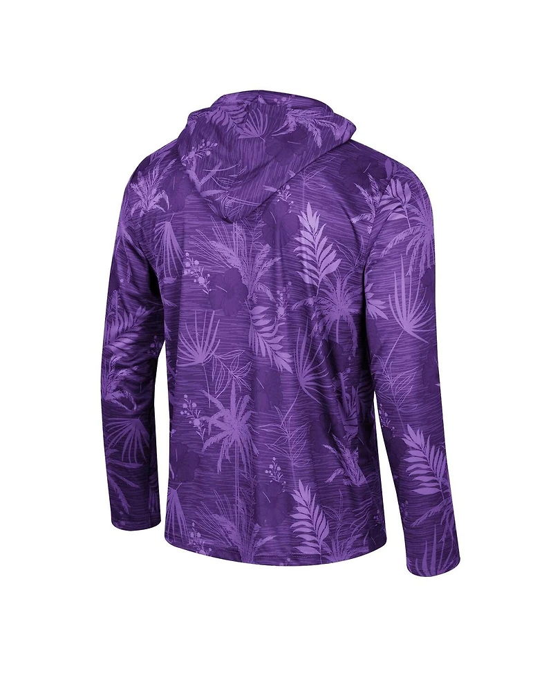 Colosseum Men's Purple Clemson Tigers Palms Printed Lightweight Quarter-Zip Hooded Top