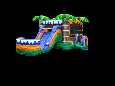 Xjump Tropical Commercial Grade Bounce House Water Slide with Splash Pool for Kids and Adults (with Blower), 15oz Pvc Vinyl, Basketball Hoop, Wet Dry