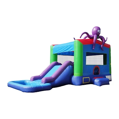 HeroKiddo Octopus Commercial Grade Bounce House Water Slide with Splash Pool for Kids and Adults (with Blower), Wet Dry Combo, Basketball Hoop, Outdoo