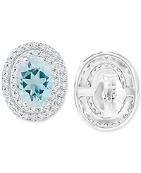 Amethyst (1-3/8 ct. t.w.) & Lab Grown White Sapphire (1/2 Oval Halo Birthstone Stud Earrings Sterlings Silver (Also Additional Birthst