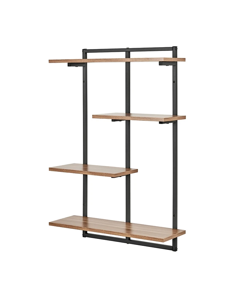 Rhodes 4 Tier Modern Floating Windowsill Wall Shelf Unit with Metal Frame and Light Walnut Mdf Shelves