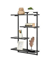 Rhodes 4 Tier Modern Floating Windowsill Wall Shelf Unit with Black Metal Frame and Black Mdf Shelves