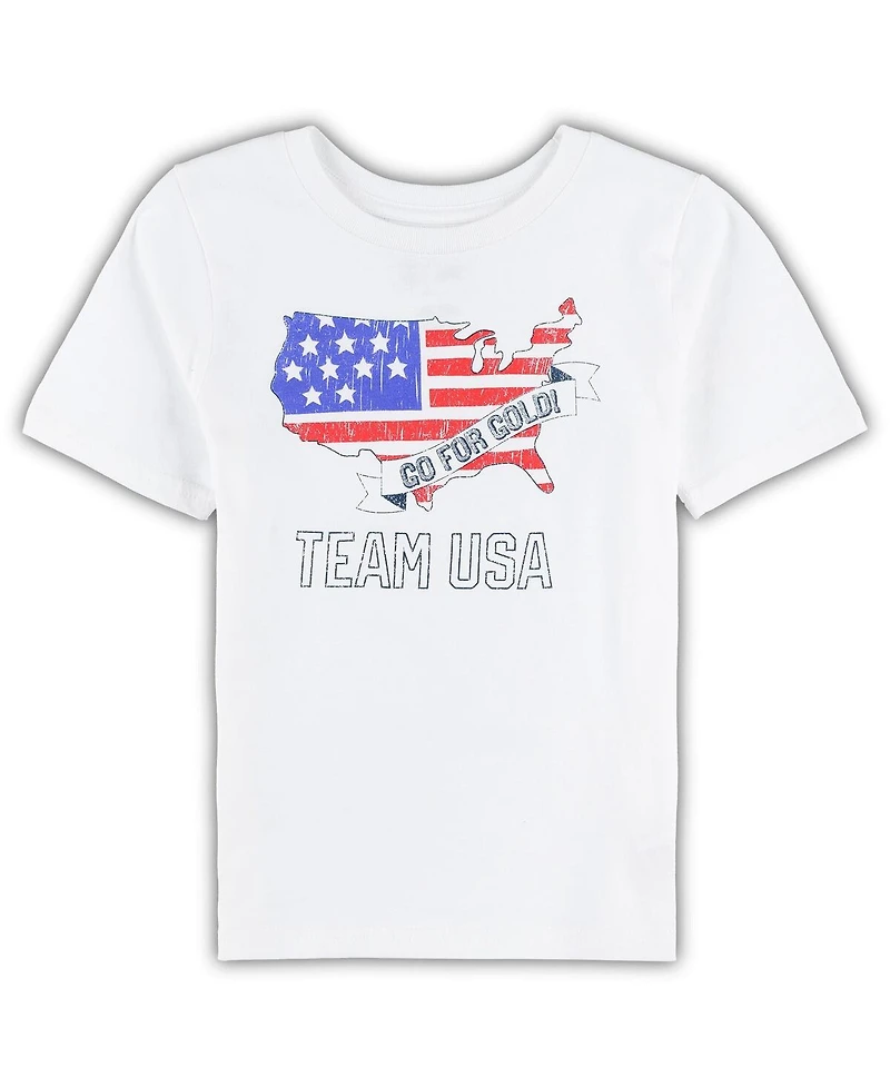 Little Boys and Girls White Distressed Team Usa Go For Gold T-shirt
