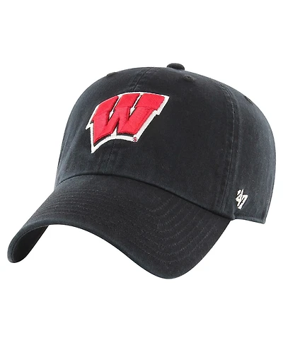 Men's '47 Brand Black Wisconsin Badgers Vintage-Like Clean Up Adjustable Hat