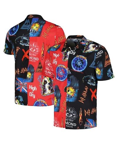 Men's and Women's Black, Red Def Leppard All-Over Print Woven Button-Up Shirt